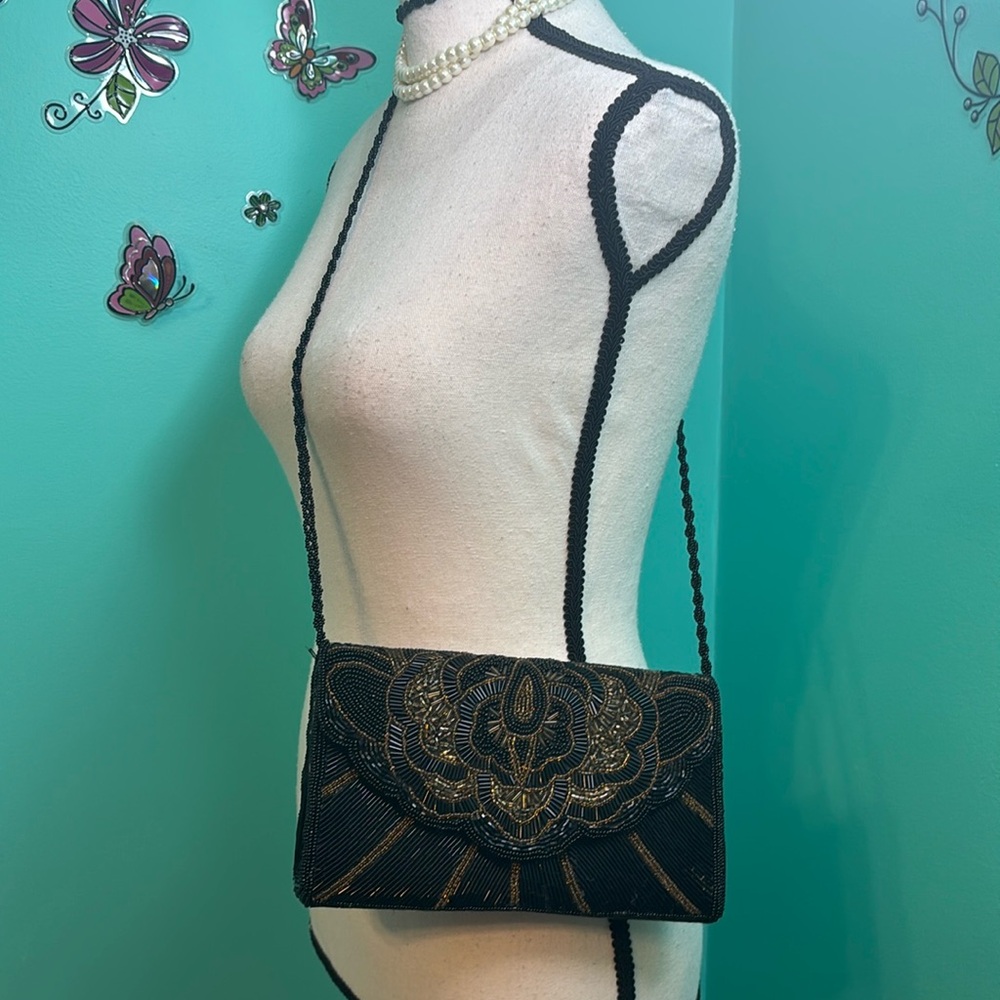 Vintage Black And Gold Beaded Crossbody bag